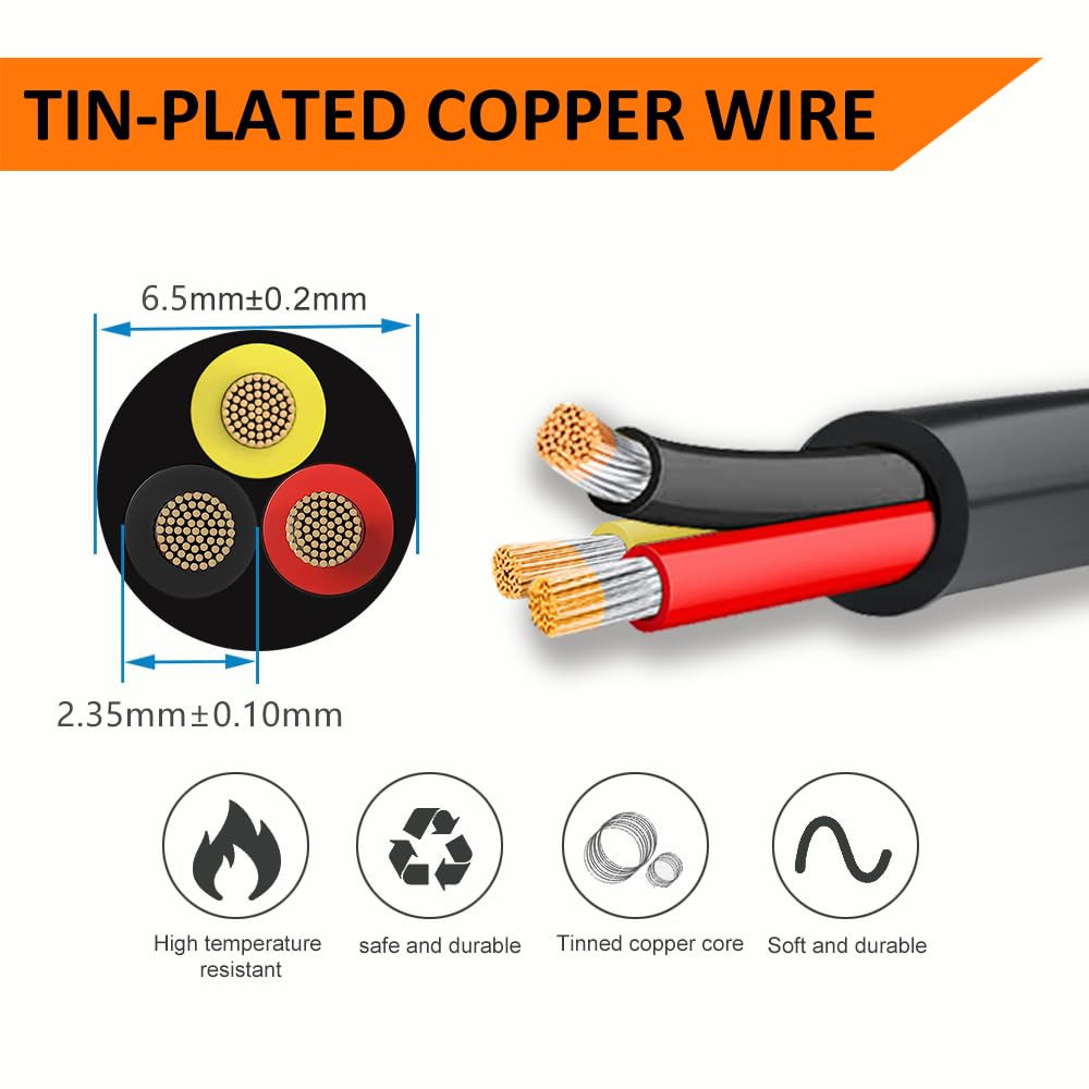 16 Gauge 3 Conductor Electrical Wire, 100FT 16 AWG Stranded Low Voltage 16/3 Cab