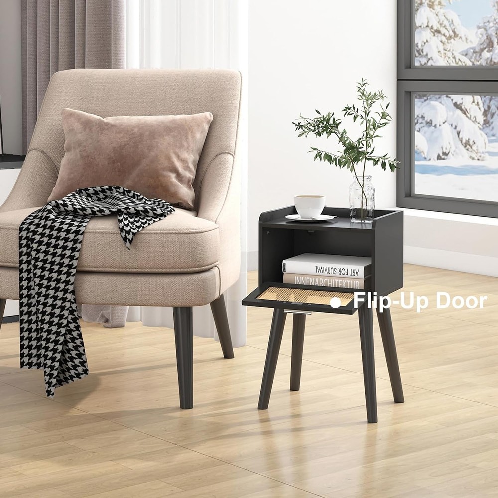 Nightstands Set of 2, Small Side Table, Bedside Table with Fluted Door
