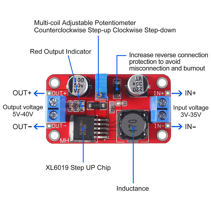 5PC XL6019 Boost Converter 5A DC Voltage Step Up Module Over-Current Protection