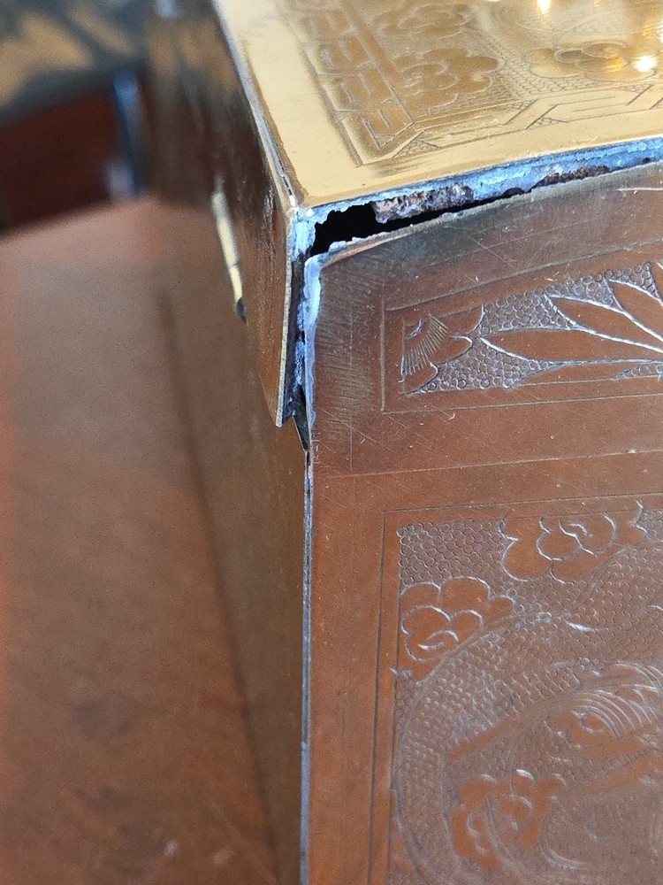 Antique Document Box Eastern Engraved Brass Dome Top Valuables Chest