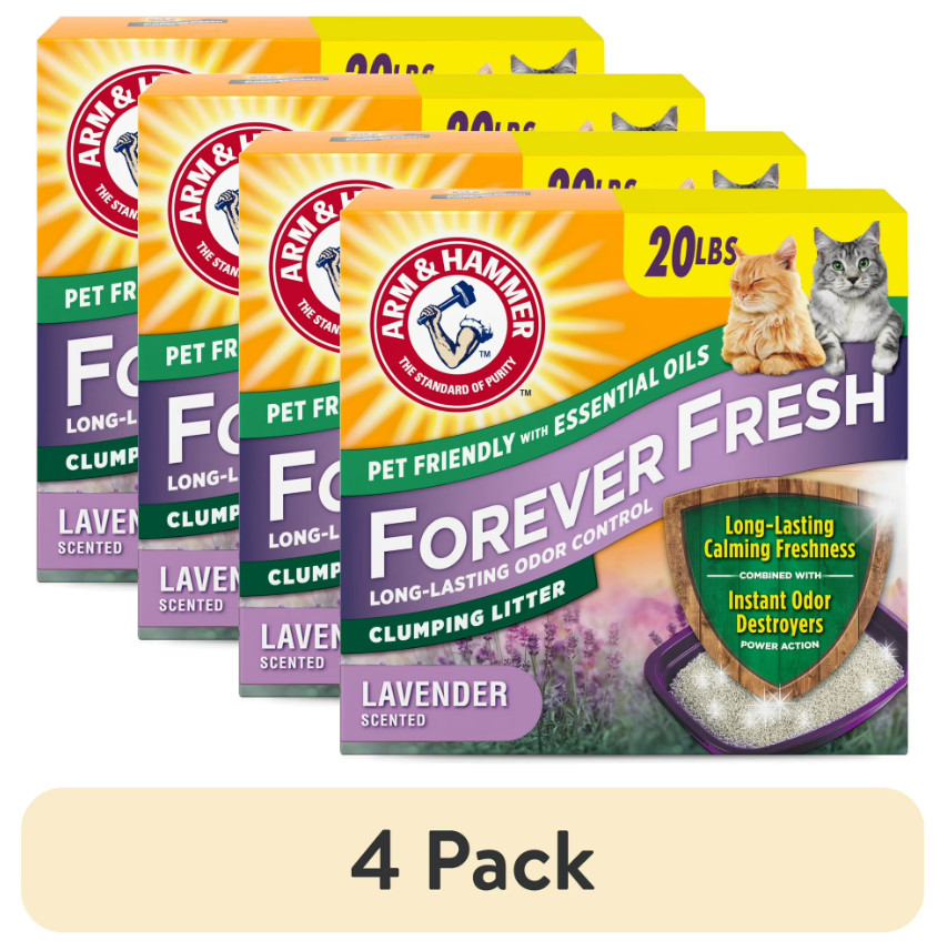 4 Pack Arm Hammer Forever Fresh Lavender Multi-Cat Clumping Litter, 20 lb