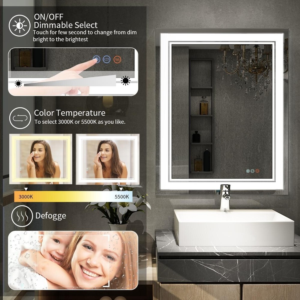 40*32 LED Bathroom Mirror, Lighted Vanity Mirror, Bluetooth Mirror With Light