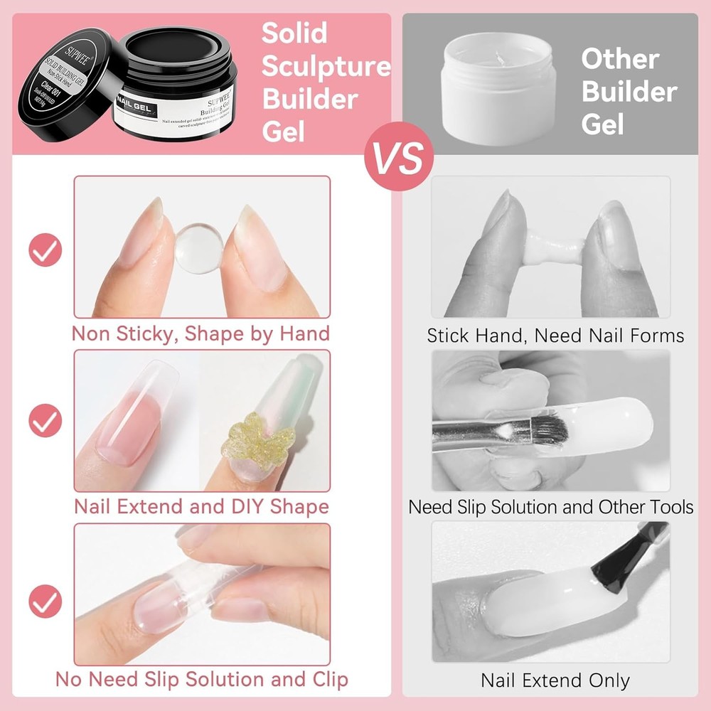 3D Nail Art Gel Clear and White Solid Builder Gel for Nails Non-Stick Hand Sculp