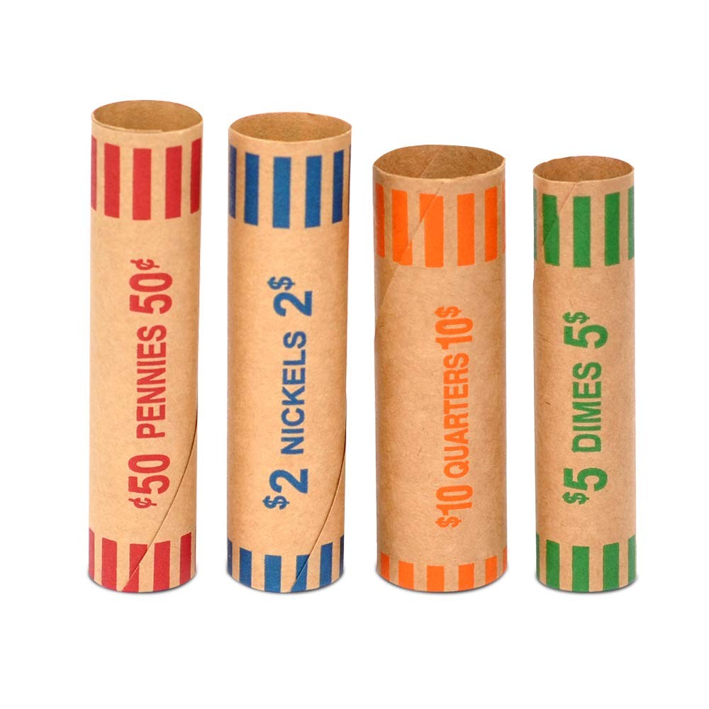 100pcs Assorted Heavy Duty Preformed Coin Wrappers Rolls - 100-Assorted