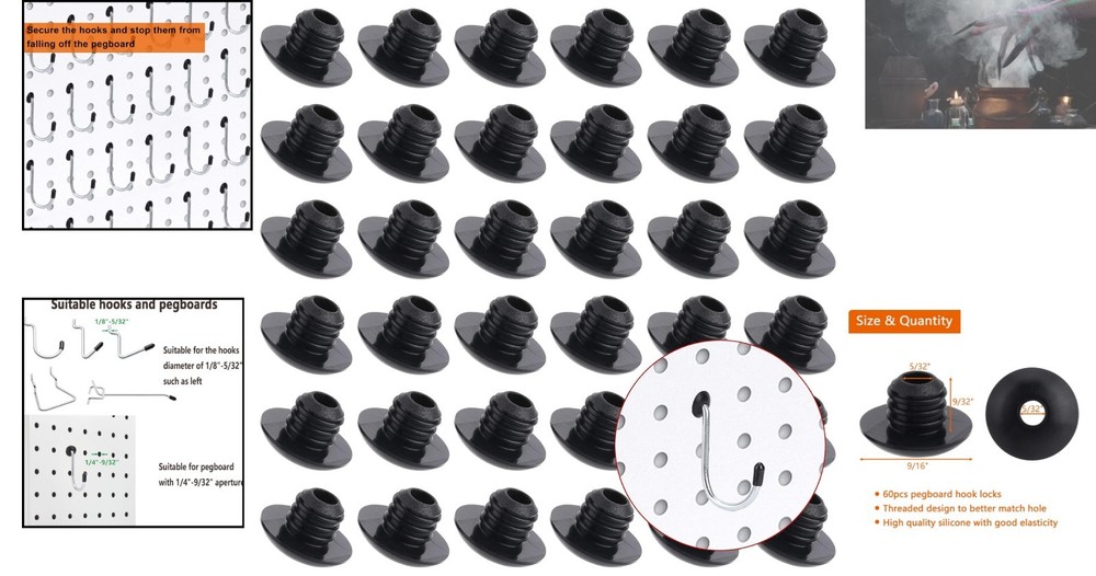 Universal Pegboard Hook Locks - 60 PCS Rust Resistant for Optimal Storage