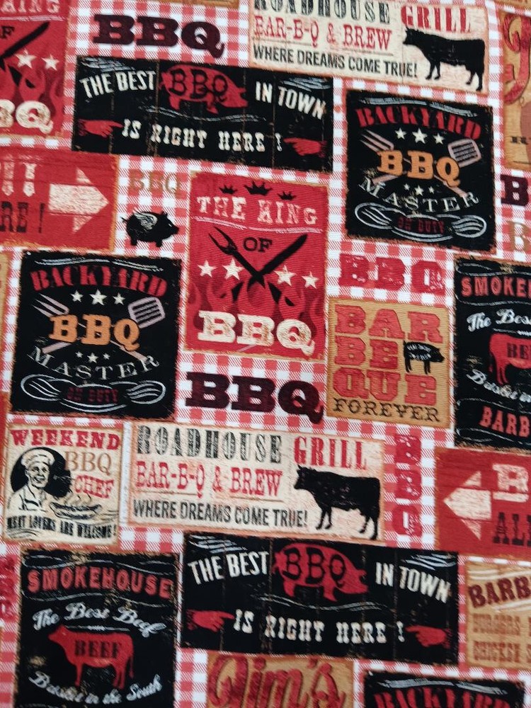 Handmade Reversible Table Runner BBQ Print and Solid Creamy White Choose Size