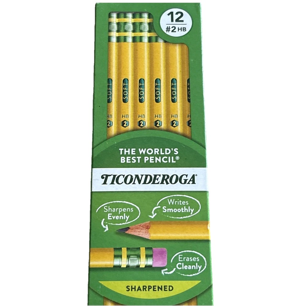 Dixon Ticonderoga #2 HB Pencils 24 Unsharpened + 12 Sharpened + Erasers
