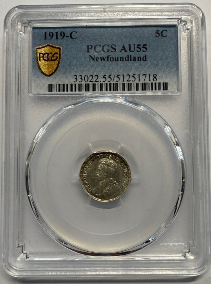 1919-C Newfoundland Five Cent 5c - PCGS AU55   A2
