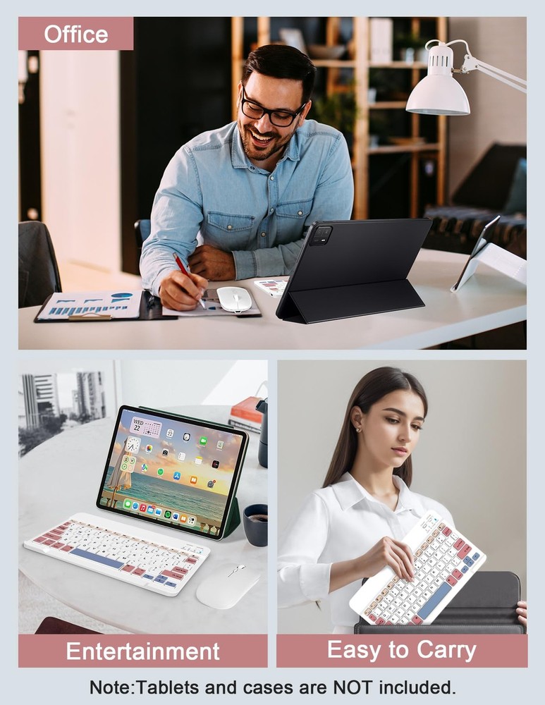 Wireless Keyboard and Combo, Rechargeable Bluetooth Keyboard & Wireless with ...