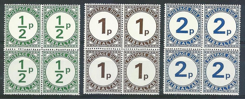 Gibraltar 1971 Sc# J4-6 set Postage due blocks 4 MNH