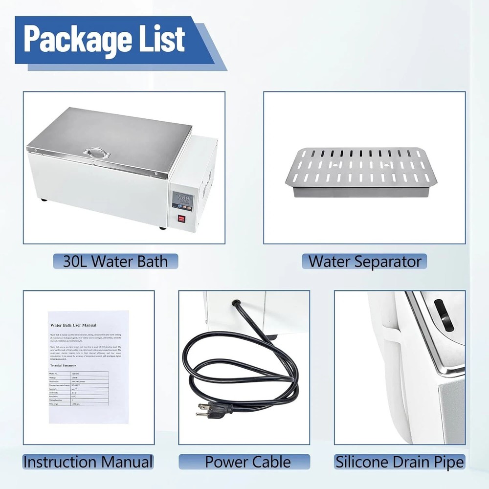 30L Water Bath Heating Lab Water Bath Heater 1500 W Thermostatic Timer Function