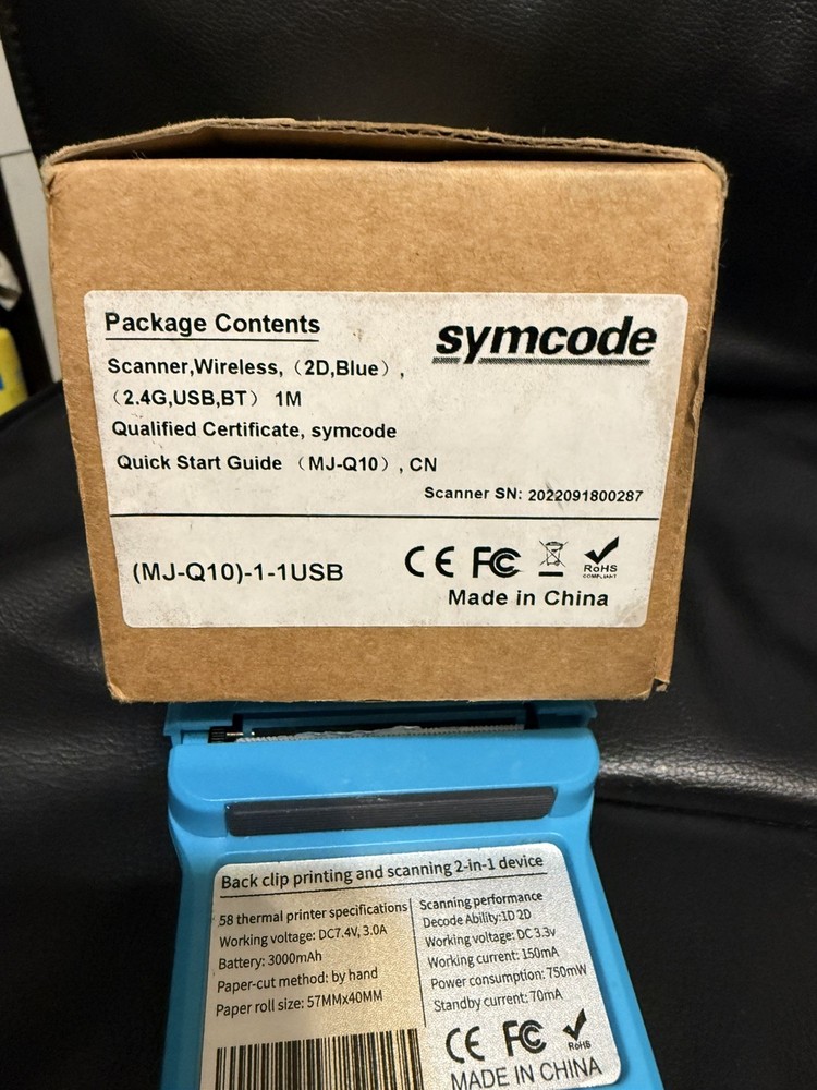 Symcode POS Printer Mobile Portable Back Clip Receipt Printer/Scanner (BLUE)