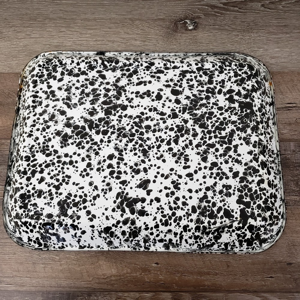 Crow Canyon Enamelware Medium Rectangular Tray Baking Pan Black & White Splatter