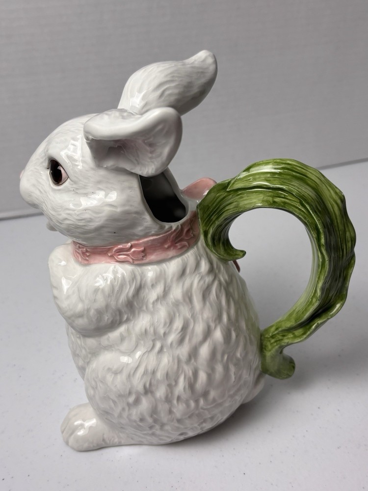 Vintage Easter Bunny Rabbit Ceramic Pitcher By Cheryl Johnson Japan 8.25”