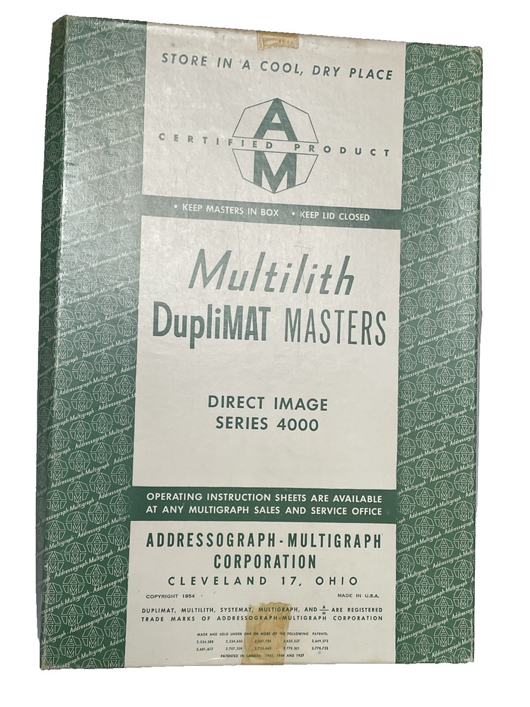 1954 Addressograph Multigraph Corp Multilith Masters Box AM Co USA Empty