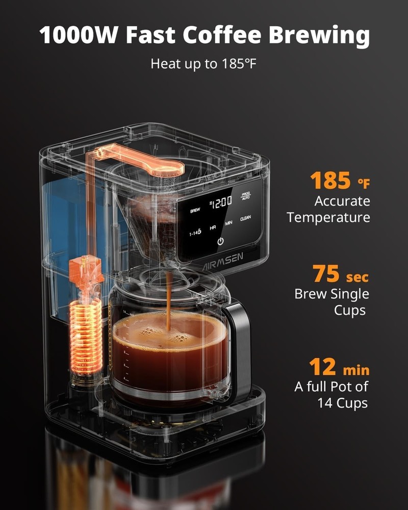 AIRMSEN 14-Cup Programmable Drip Coffee Maker – 1000W Fast Brewing Coffee Mac...