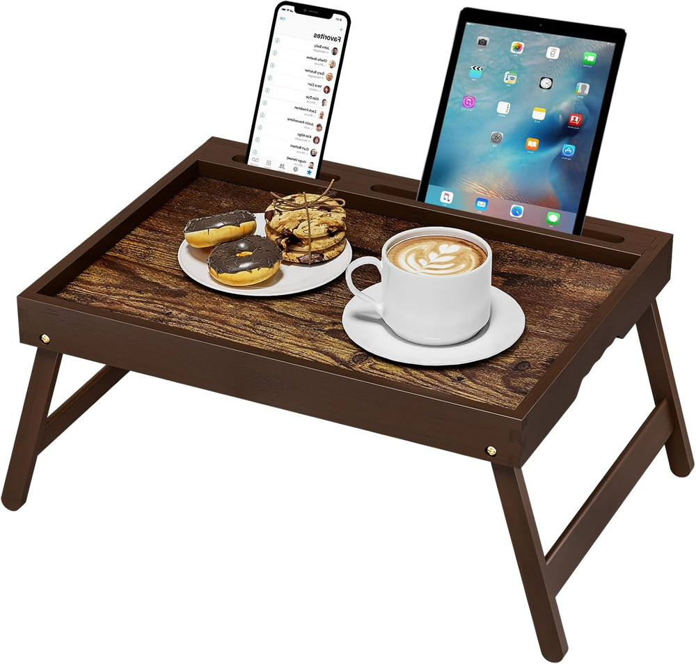 Bamboo Breakfast Tray with Foldable Legs & Detachable Stand | Ergonomic Handle |
