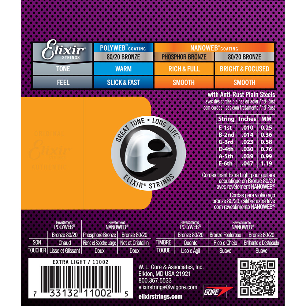 Elixir Nanoweb 80/20 Bronze Extra Light Acoustic Guitar Strings 11002 1 Set