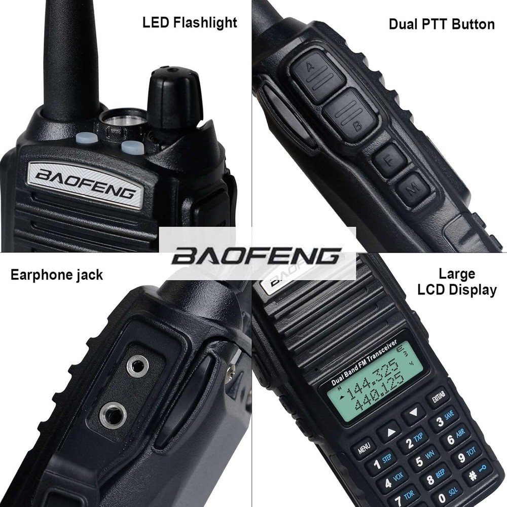 Long Range UV-82 Handheld Walkie Talkie with Speaker Mic & USB Programming Cable