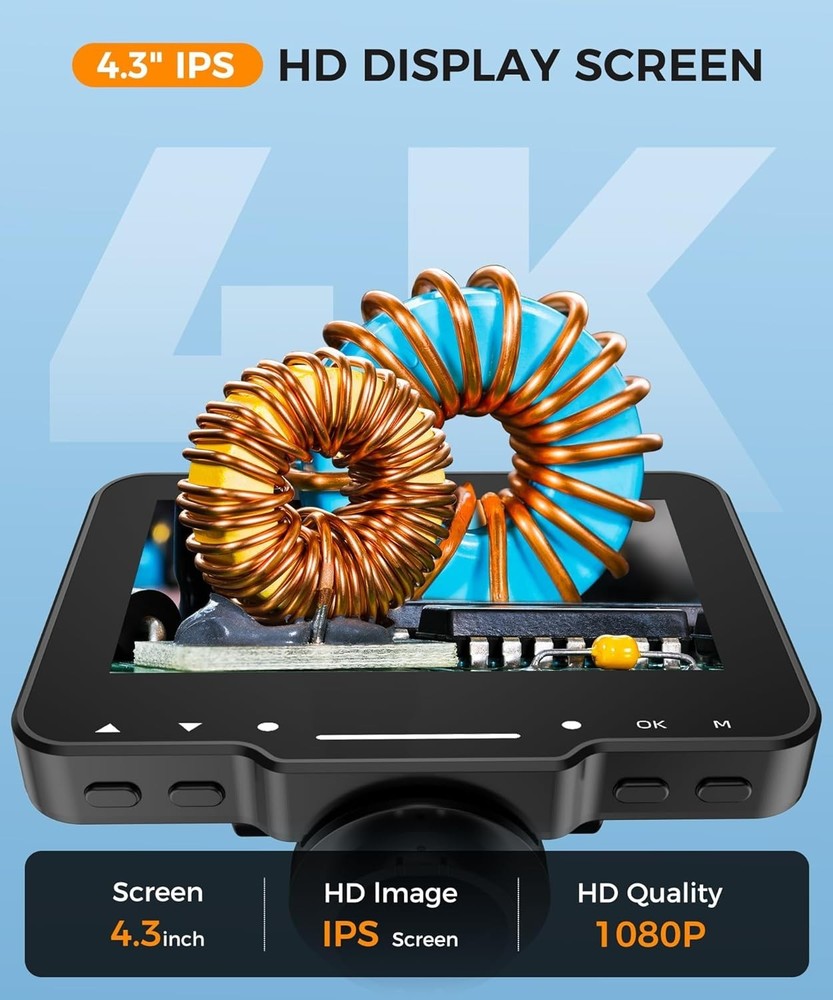 Explore Micro Worlds: 4.3 Inch 1080P Digital Microscope with 1000X Magnification