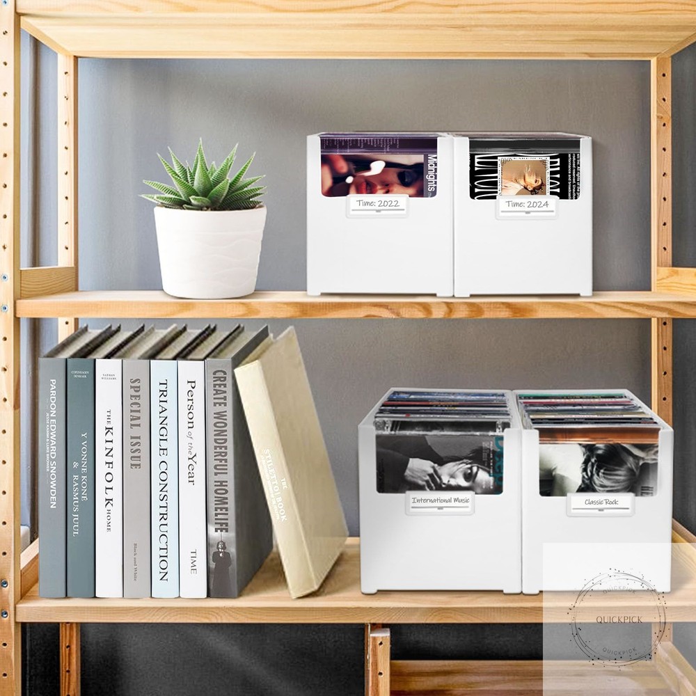 CD Storage Box, Stackable Plastic CD Organizer Hold Up to 25 CDs CD Storage Case