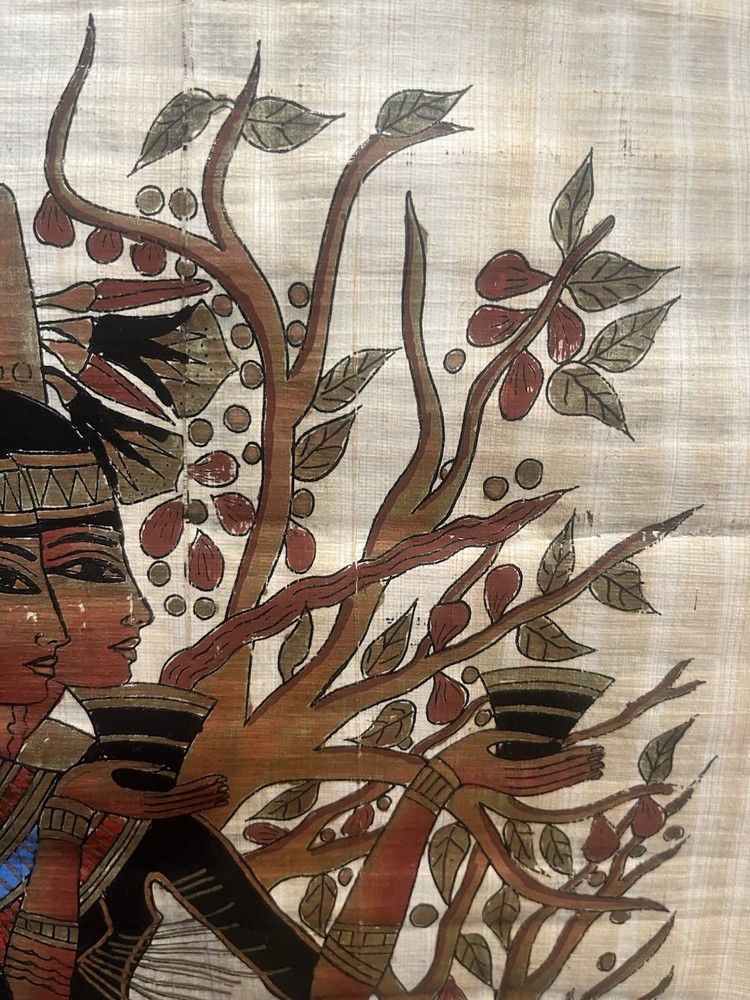 Handmade Egyptian Papyrus Ancient Twins Grape Wine Artwork