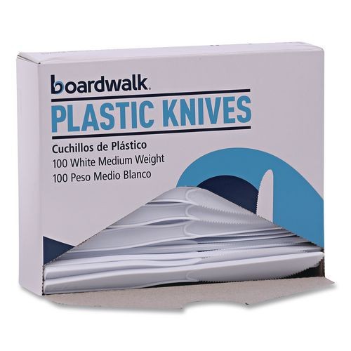 Boardwalk Mediumweight Polystyrene Cutlery, Knife, Plastic, White, 100/Box