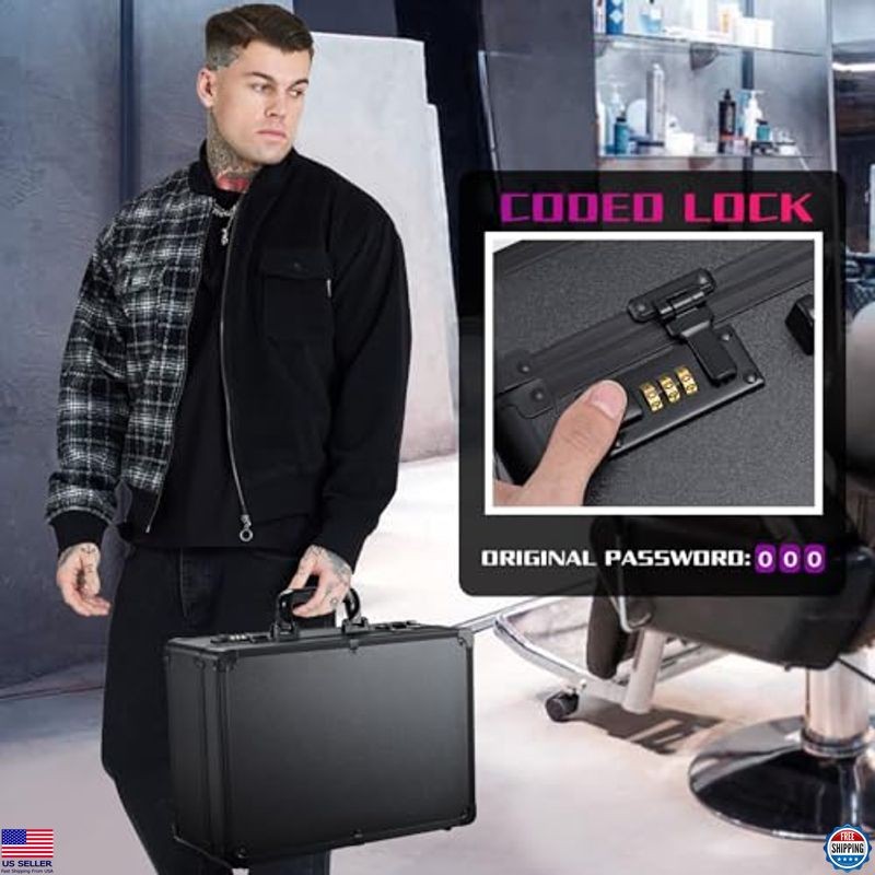 Professional Barber Tool Case - Matte Black Organizer for Clippers & Scissors