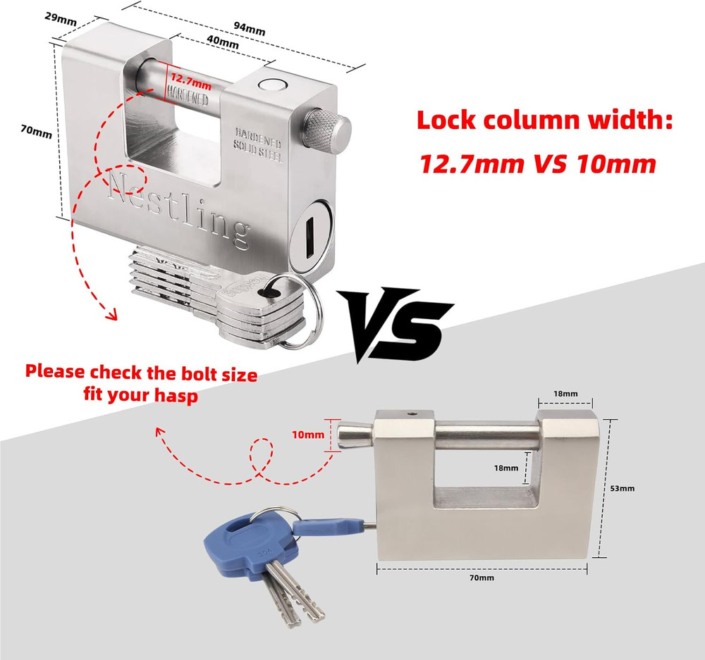 94Mm Padlock with Key, High Security 5 Keys Heavy Duty 1.1 KG D-Shaped Solid Bra