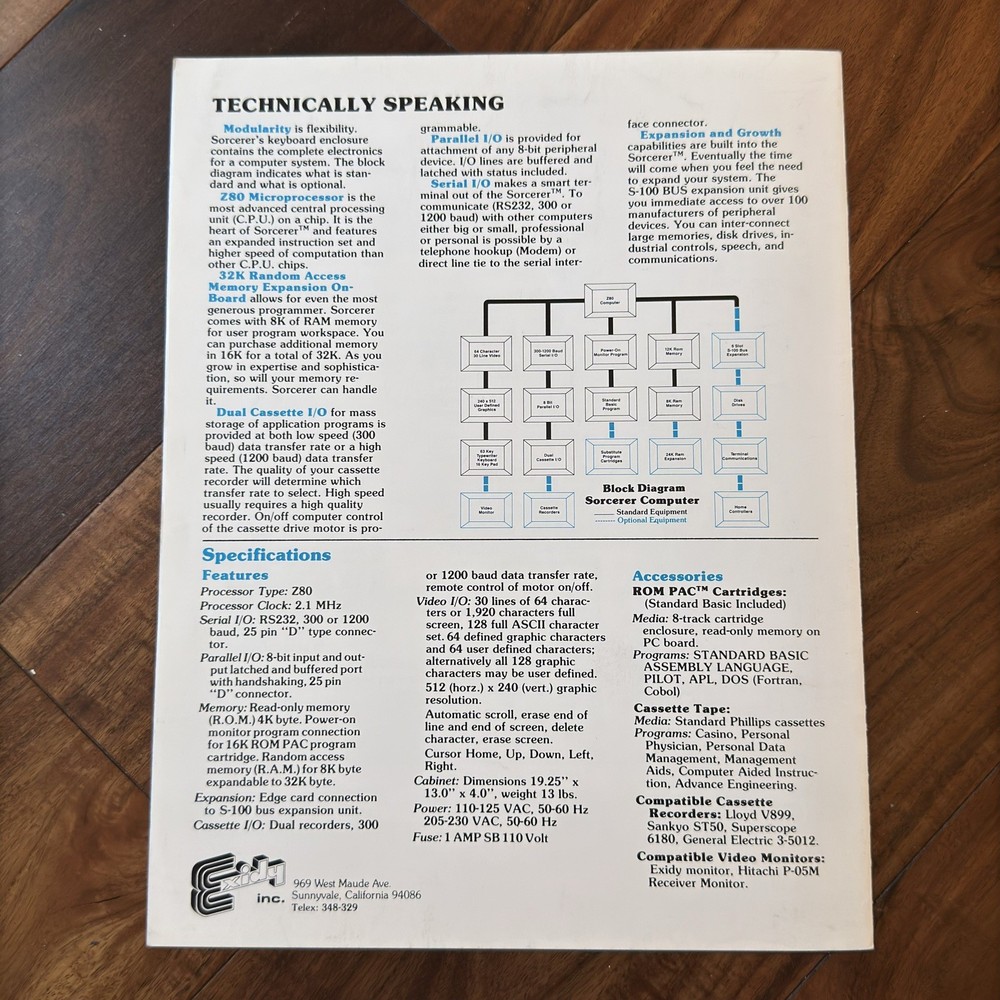 Exidy Sorcerer Computer Speaks Programmable Brochure 1979 PC Print with Insert