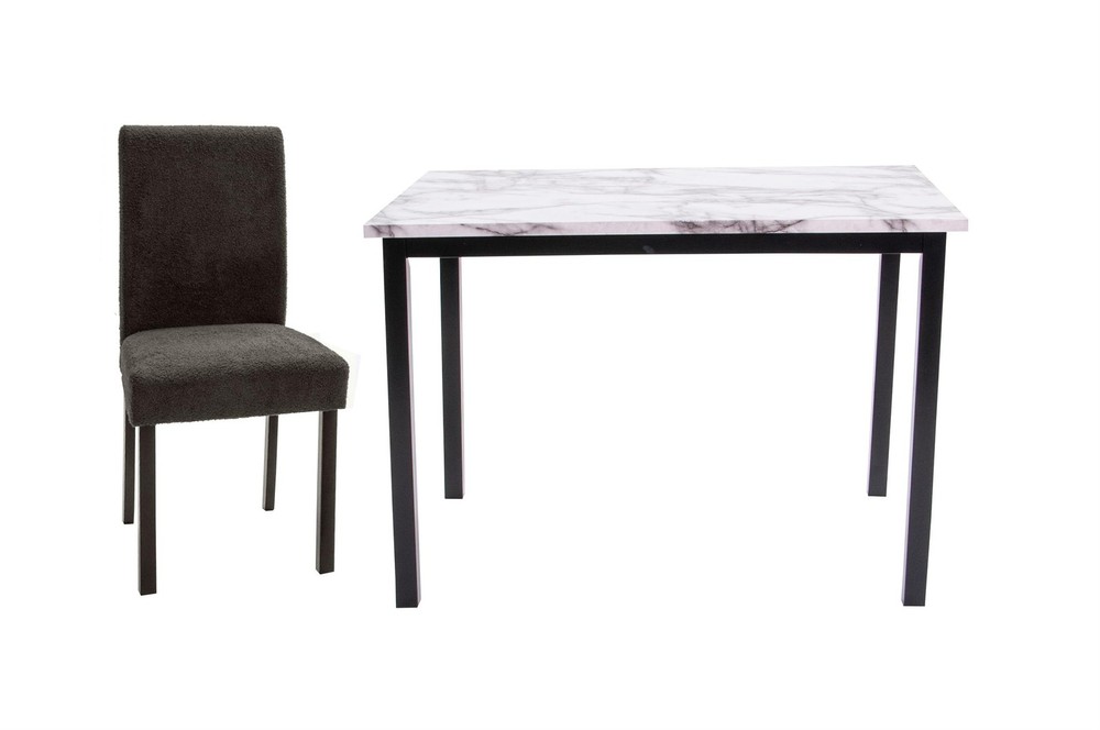Poundex Wool Upholstered 5-Pcs Dining Set Charcoal Faux Marble Tabletop