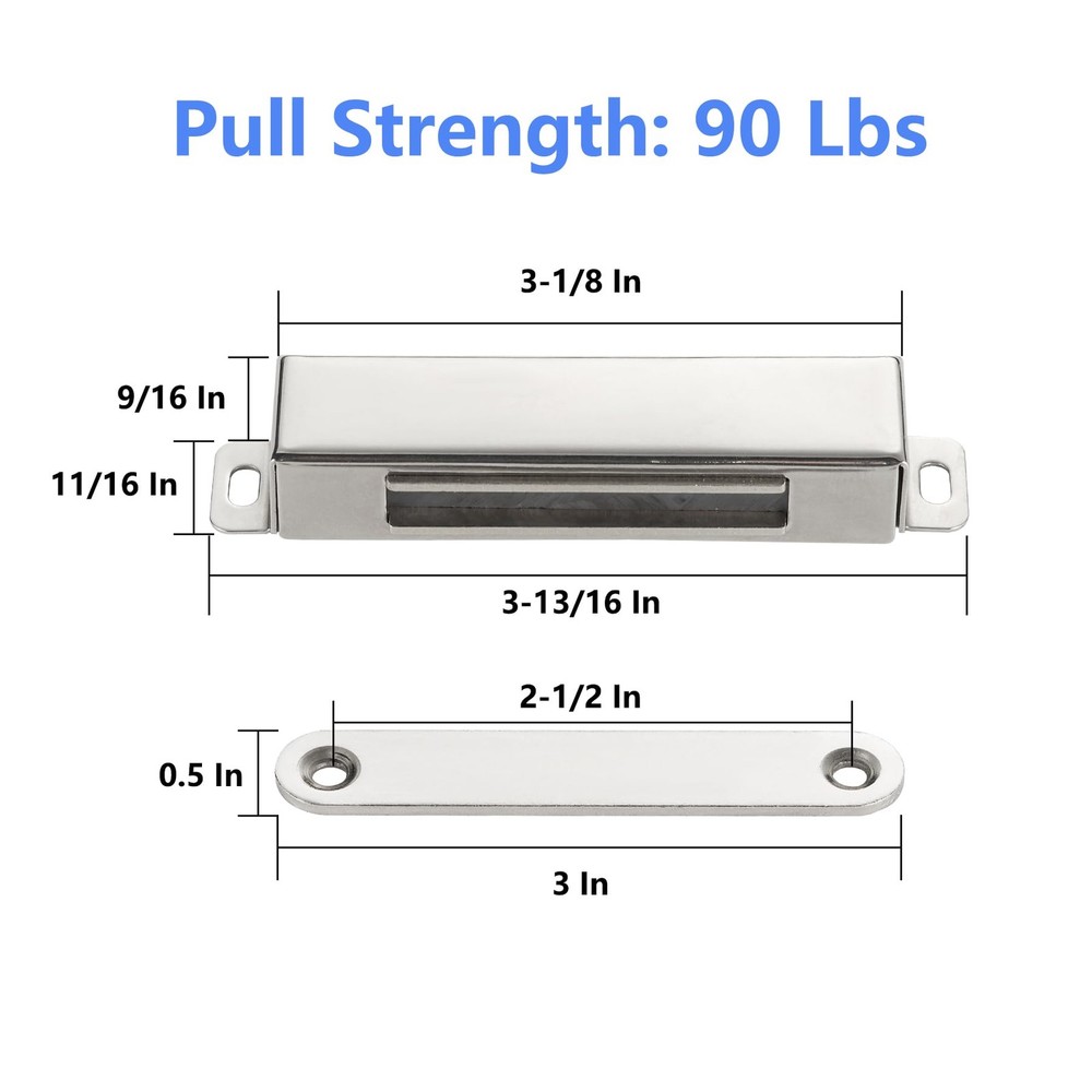 2 Pack | Heavy-Duty Magnetic Door Catch - 90lb Pull Large-90Lbs, Silver
