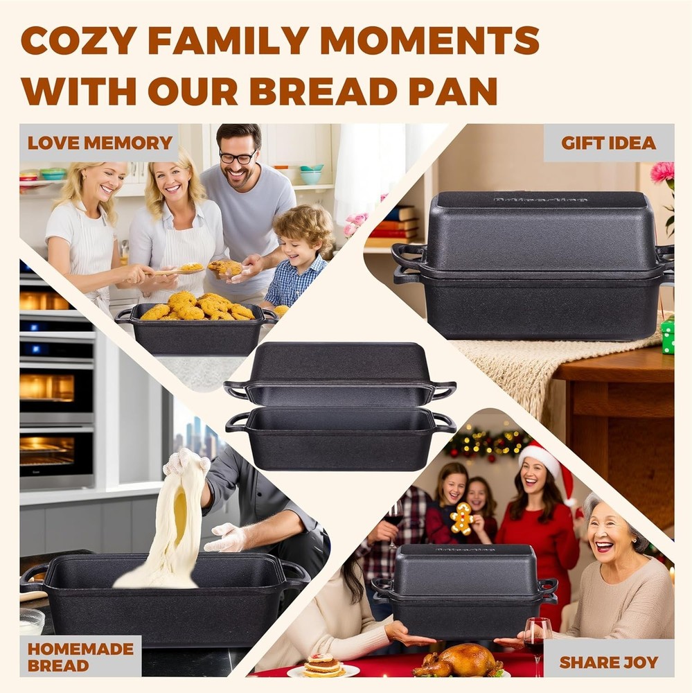 Classic 11x5 Cast Iron Bread Pan with Lid - Durable Sourdough Baking Essential