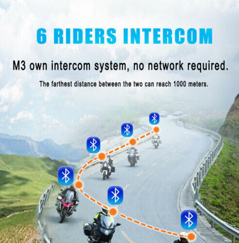 Bluetooth Intercom Headset 1000M 6 Riders Group Helmet Communication System