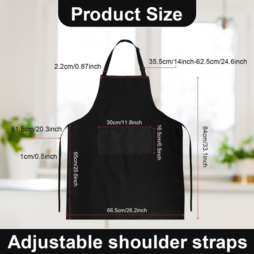 12Pcs Bib Aprons Bulk,Adjustable Black Apron with 2 Pocket,Waterproof Kitchen...