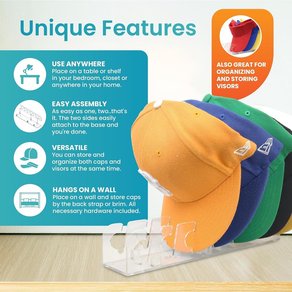 Cap Rack Stand 2-Pack - Black, Wall & Tabletop Hat Organizer, Easy Assembly, ...