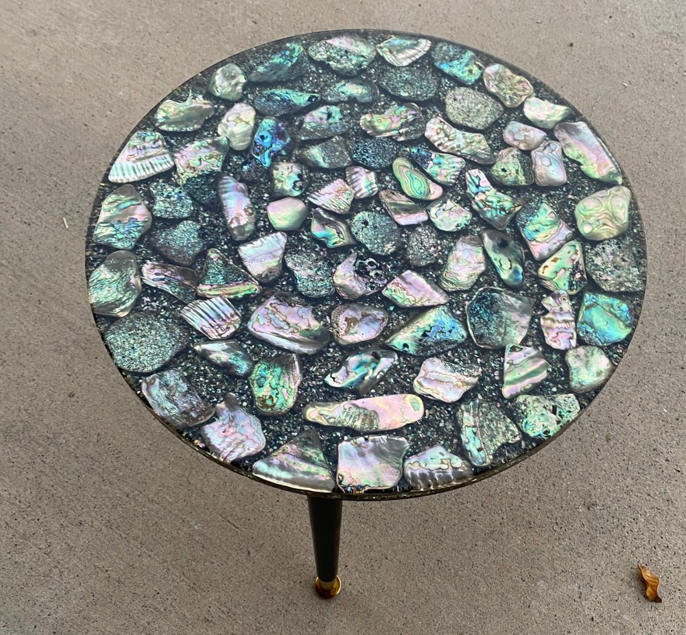 MCM Abalone Shell Inlay Accent Side Table Hollywood Regency