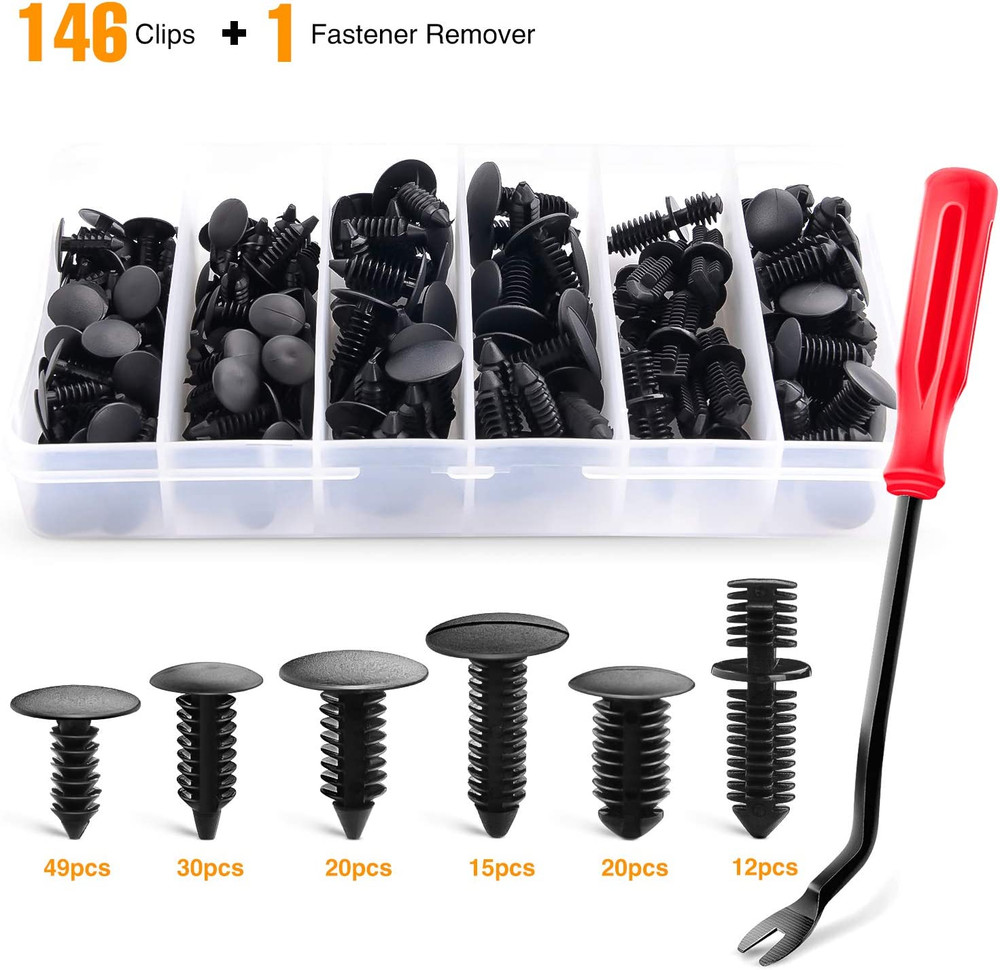 146PCS Nylon Bumper Shield Retainer & Double End Xmas Tree Retainers Clips Unive
