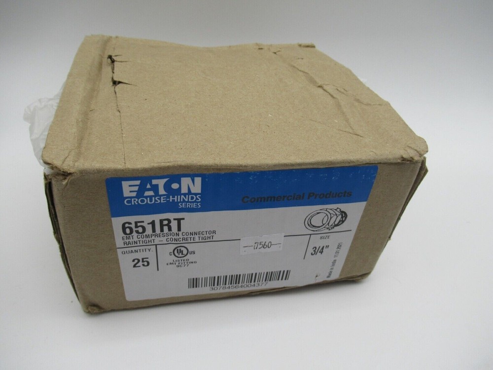25 Pack Eaton Crouse Hinds 651RT 3/4 EMT Compression Type Connector