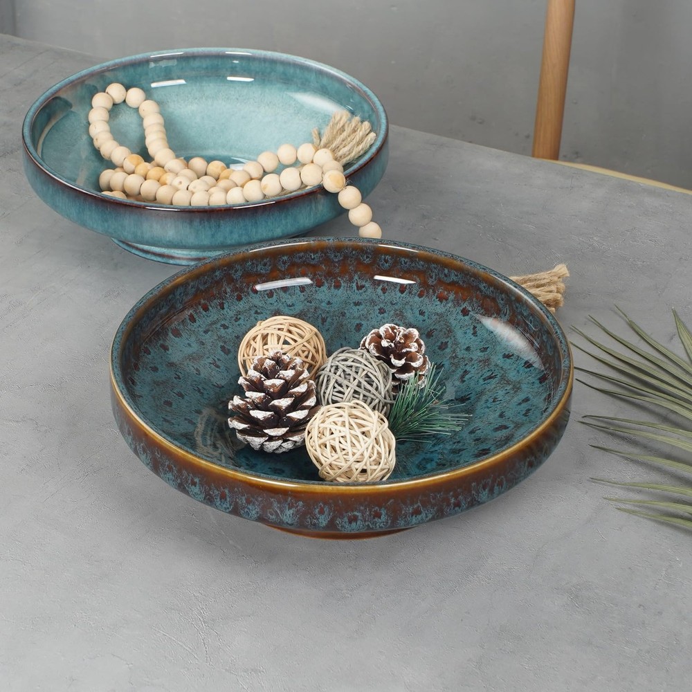 Ceramic Fruit Bowl for Kitchen Counter,Decorative Pedestal Bowl for Table Cou...
