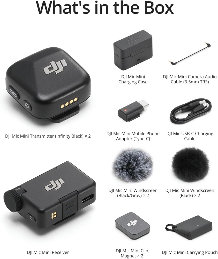 Mic Mini (2 TX + 1 RX + Charging Case), Wireless Lavalier Microphone for Iphone/