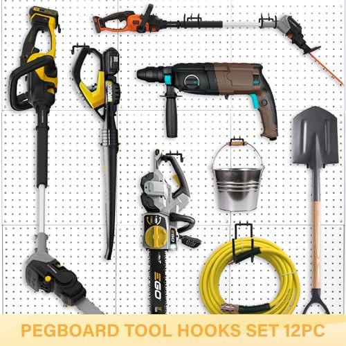 Heavy Duty Pegboard Hooks - Black Peg Board Hooks for Hanging Tools, Drill 12PC