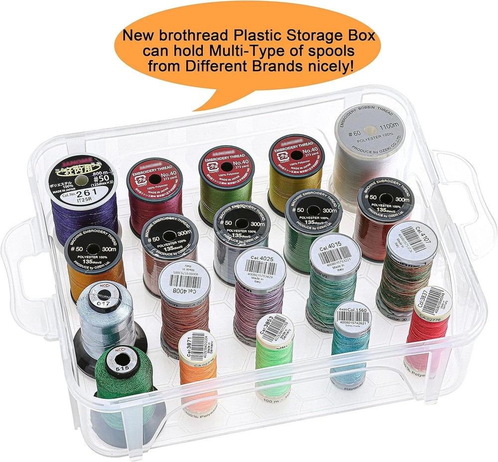 2 Layers Stackable Clear Storage Box/Organizer for Holding 40 Spools Home Emb...
