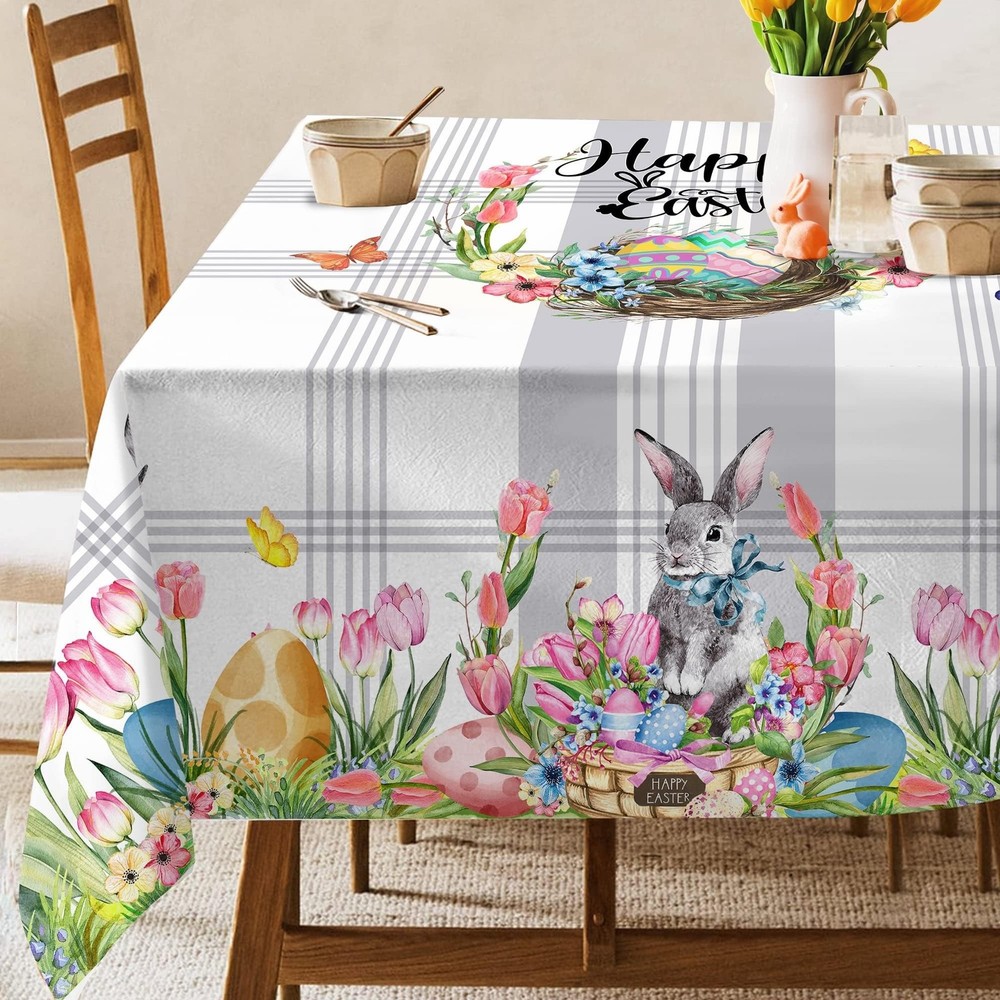 Hexagram Easter Tablecloth 60 x 120 Inch, Easter Table Cloth Rectangle Bunny ...