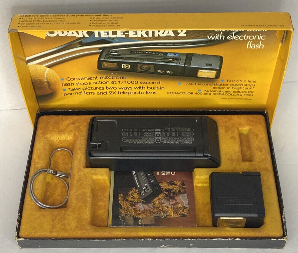 Kodak Tele-Extra 2 In Box With Electronic Flash, Cover, Handle & Instructions.