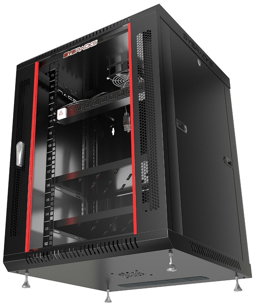 15U Server Rack Locking Network Cabinet Data Enclosure with PDU-Feet-Fan-Shelf
