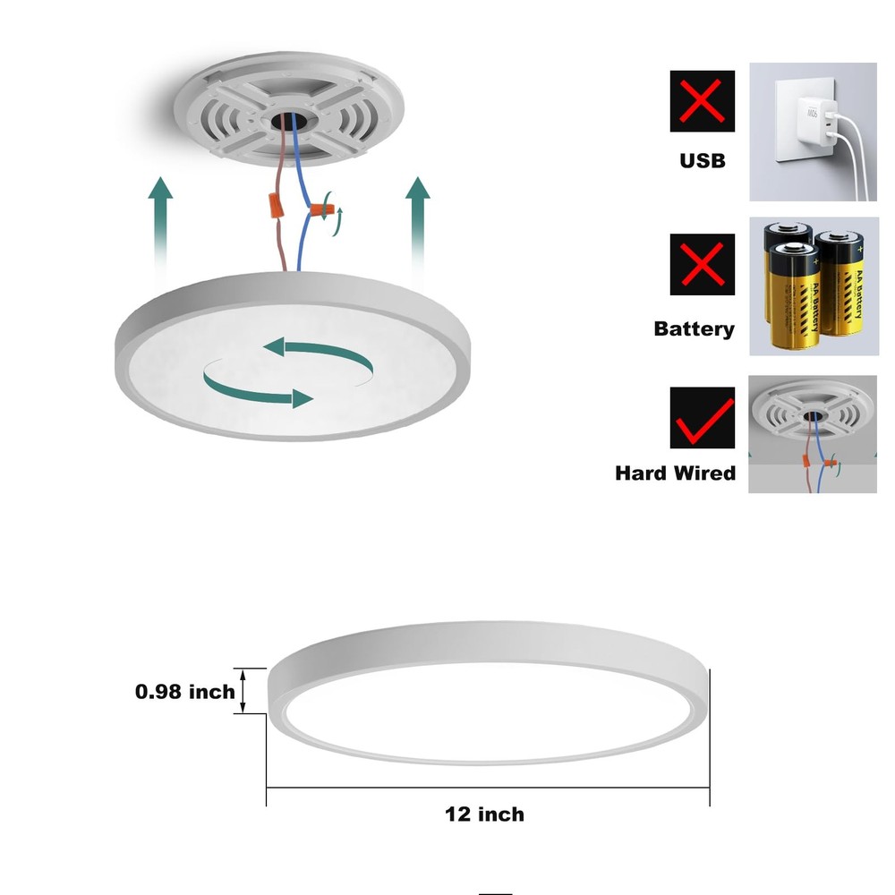 12 Inch Motion Sensor LED Ceiling Light Wired,Closet Lights Motion Activated ...