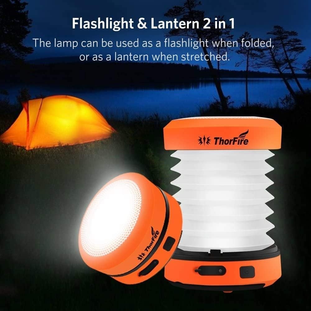 THORFIRE Collapsible LED Camping Lantern Rechargeable, Portable Hand Orange