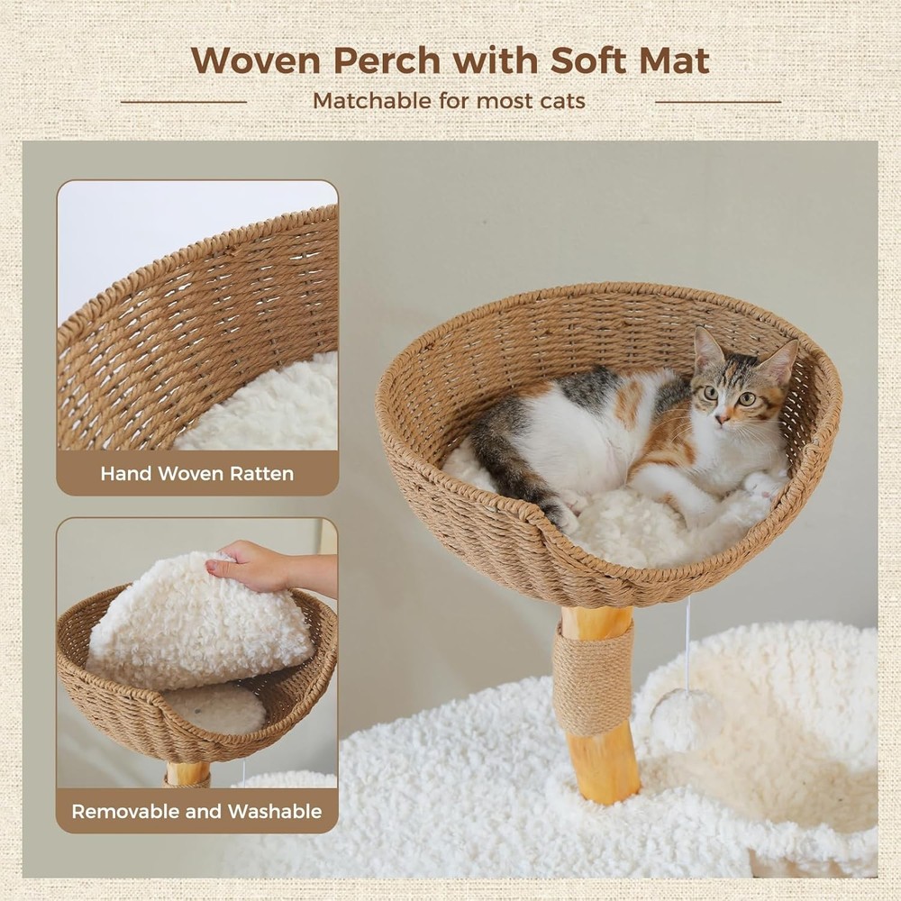 NEW,48.5'' Modern Cat Tree for Large, Cozy Hammock, Scratching Post, White！