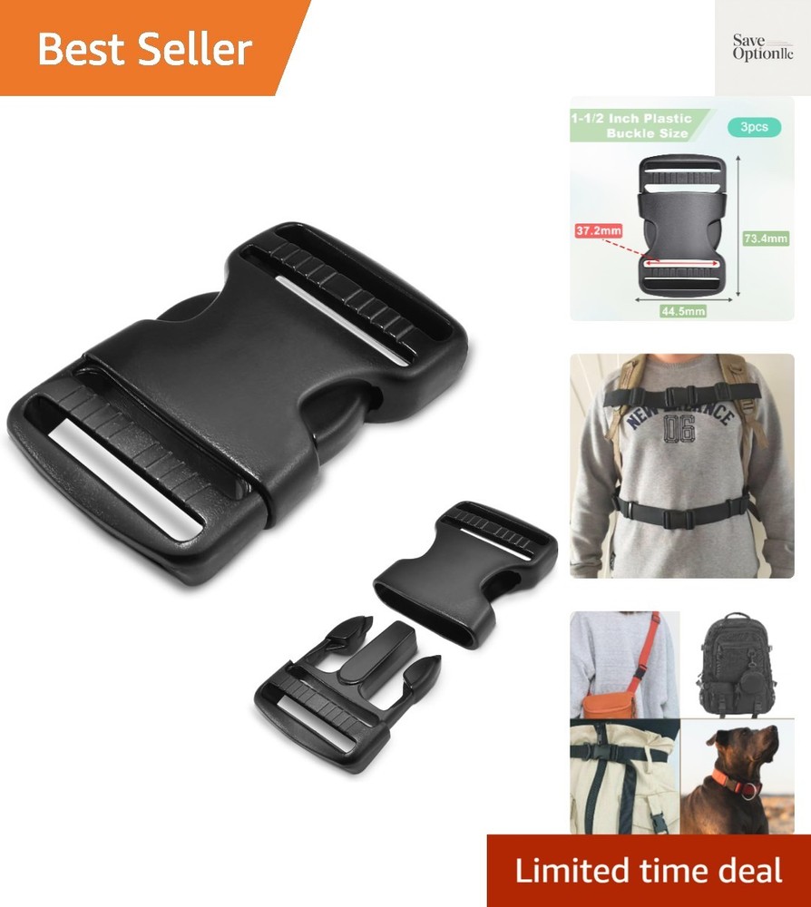 Versatile 1-1/2" Plastic Buckles - 3pcs Quick Side Release for Straps & Collars